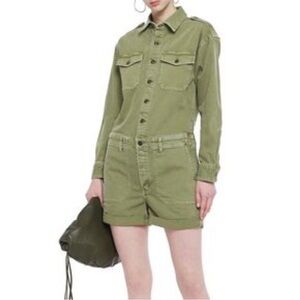 Current Elliot Green Denim Boiler Work Wear Jumpsuit Button Down Size 2